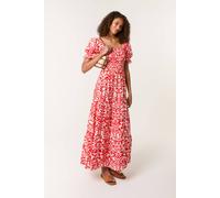 Blue Vanilla Red Puff Sleeve Square Neck Maxi Dress Red XL