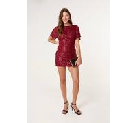 Blue Vanilla Women's Red Satin Bow Back Sequin Dress | Size: Medium Blue Vanilla Red M