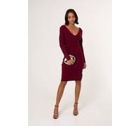 Blue Vanilla Red V Neck Bow Back Detailed Knitted Dress Red