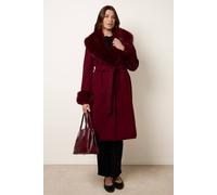 Blue Vanilla Red Wrap Front Faux Fur Collar & Cuff Coat Red 12