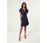 Blue Vanilla Rhinestone Diamante Wrap Dress - M - Navy