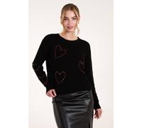 Blue Vanilla Rhinestone Heart Jumper In Black Black S/M