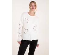 Blue Vanilla Rhinestone Heart Jumper In Ivory Ivory S/M