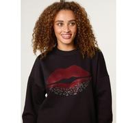 Blue Vanilla Women's Black Rhinestone Lips Sweatshirt Blue Vanilla Black One Size