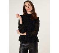 Blue Vanilla Black Rhinestone Shoulder Pad Puffball Blouse Black L