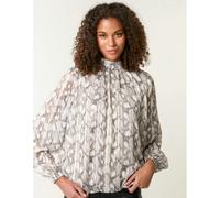 Blue Vanilla Rhinestone Studded Snake Print Blouse - L - Grey