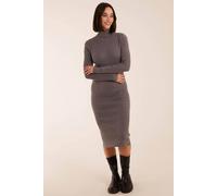 Blue Vanilla Ribbed Roll Neck Midi Dress In Grey Grey