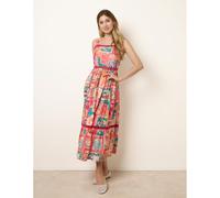 Blue Vanilla Ric Rac Trim Postcard Print Dress - S - Orange
