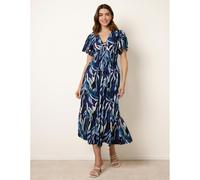 Blue Vanilla Women's Navy Ring Detail Printed Dress | Size: Medium Blue Vanilla Navy M