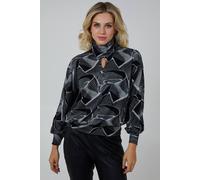 Blue Vanilla Roll Neck And Keyhole Batwing Top In Black Black S