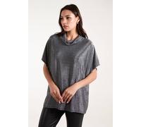 Blue Vanilla Roll Neck Oversized Metallic Top In Metallic Silver Metallic Silver One Size
