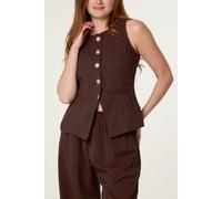 Blue Vanilla Round Neck Button Through Vest & Trouser Set - M - Brown