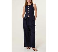 Blue Vanilla Round Neck Button Through Vest & Trouser Set - M - Navy