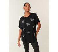 Blue Vanilla Round Neck Diamante Heart Detailing T-Shirt - L-XL - Black