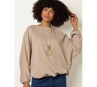 Blue Vanilla Women's Stone Necklace Round Neck Elasticated Hem & Sleeve Top Blue Vanilla Stone One Size