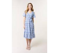 Blue Vanilla Royal Diamond Print Button Front Midi Dress Royal XL