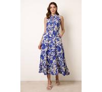 Blue Vanilla Royal Topical Leaf Print Maxi Dress Royal L