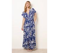 Blue Vanilla Tropical Block Print Dress - L - Royal Blue