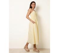 Blue Vanilla Women's Yellow Ruched Binding Strappy Midi Dress | Size: Medium Blue Vanilla Yellow M