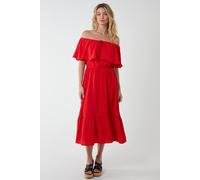 Blue Vanilla Ruffle Bardot Midi Dress In Red Red 8
