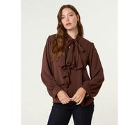 Blue Vanilla Ruffle Pussy Bow Blouse - S-M - Brown