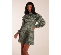 Blue Vanilla Ruffle Sleeve High Neck Swing Dress In Teal Teal