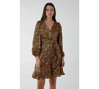 Blue Vanilla Ruffle Wrap Tie Dress In Black Black 10