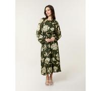Blue Vanilla Satin Elastic Waist Midi Dress - L - Khaki
