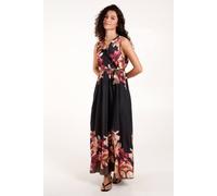 Blue Vanilla Satin Print Double V Wrap Dress In Black Black M/L
