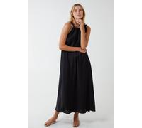 Blue Vanilla Satin Tie Neck Maxi Dress In Black Black One Size