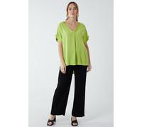 Blue Vanilla Satin Trim V Neck Top In Lime Lime One Size