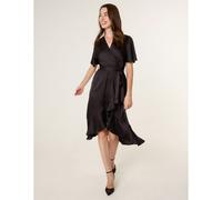 Blue Vanilla Satin Wrap Frill High To Low Midi Dress - UK 10 - Black