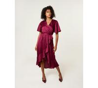 Blue Vanilla Satin Wrap Frill High To Low Midi Dress - UK 24 - Berry