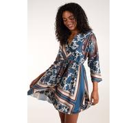 Blue Vanilla Scarf Print Batwing Crossover Dress In Teal Teal S/M