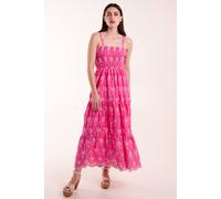 Blue Vanilla Shirred Bust Midi Dress With Straps In Pink Pink L