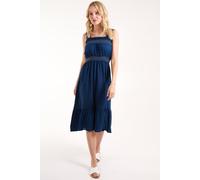 Blue Vanilla Shirred Detail Midi Dress In Navy Navy M