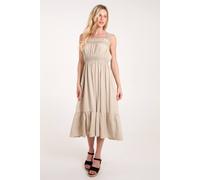 Blue Vanilla Shirred Detail Midi Dress In Stone Stone L