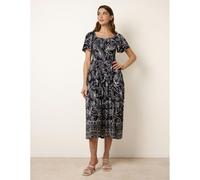 Blue Vanilla Shirred Drop Waist Midi Dress - L - Navy