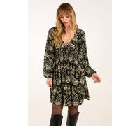 Blue Vanilla Shirred Elastic Sleeve Tier Mini Dress In Green Green M