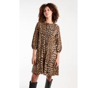 Blue Vanilla Shirred Front Tie Neck Smock Dress In Brown Brown L