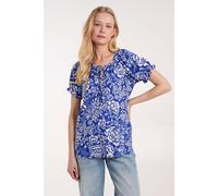Blue Vanilla Shirred Sleeve Tie Front Top Blue S
