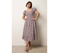 Blue Vanilla Gingham Milkmaid Midi Dress - L - Brown
