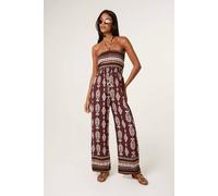 Blue Vanilla Women's Brown Ethnic Print Strapless Elasticated Jumpsuit | Size: S/M Blue Vanilla Brown S/M