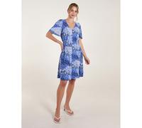 Blue Vanilla Shirred Waist Button Front Patchwork Mini Dress - L-XL - Blue