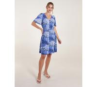Blue Vanilla Shirred Waist Button Front Patchwork Mini Dress - M-L - Blue