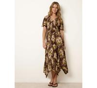 Blue Vanilla Shirred Waist Hanky Hem Dress - M-L - Brown
