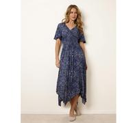Blue Vanilla Shirred Waist Hanky Hem Paisley Print Dress - L-XL - Navy