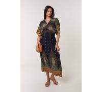 Blue Vanilla Women's Shirred Waist Navy Short Sleeve Square Midi Dress | Size: Small