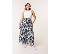 Blue Vanilla Women's Navy Curve Abstract Printed Wide Leg Trousers | Size: 18-20 Blue Vanilla Navy 18-20