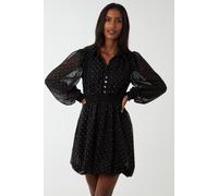 Blue Vanilla Shirred Waist & Puff Hem Shirt Dress In Black Black 8
